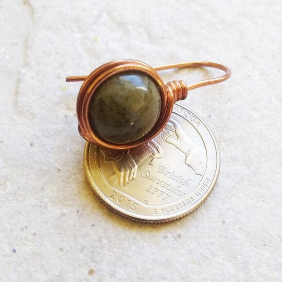 India Agate ~ Big & Bold Handmade Dangle Earrings ~ Warm Hunter Green Colors - Picture 5 of 6